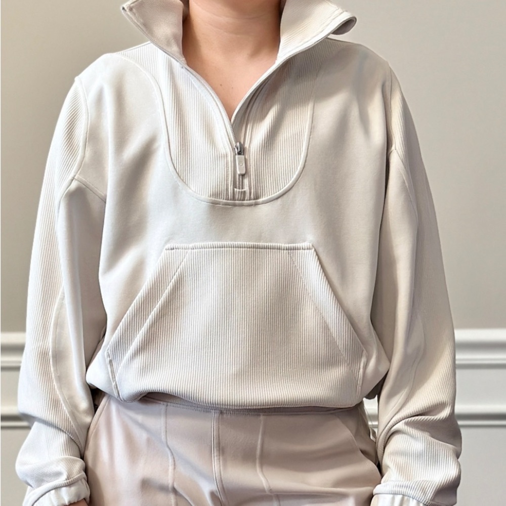 Lululemon Brushed Soft stream ribbed  Bone Quarter-Zip Pullover Sz 6